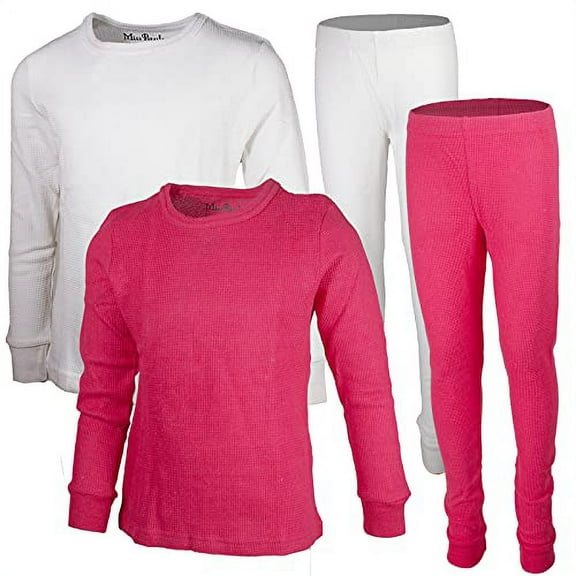 MISS POPULAR Girls 2-Pack Thermal Waffle Active Base Layer Sets| Long Sleeve Shirt and Pants (Combo E, 14/16)