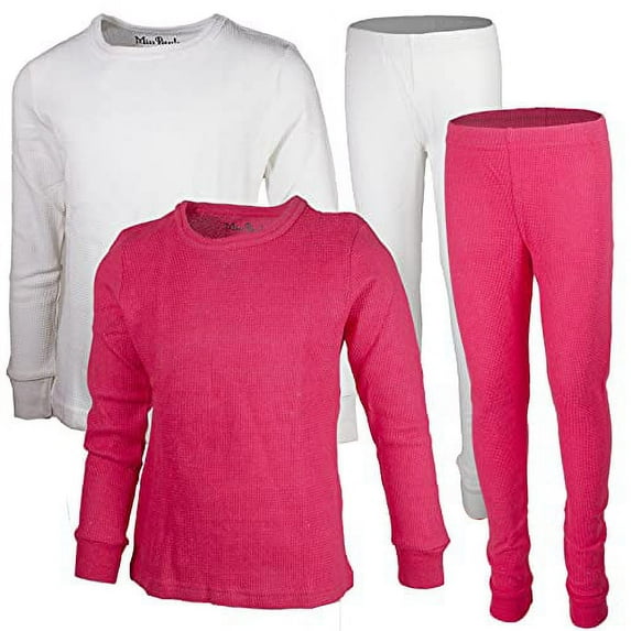 MISS POPULAR Girls 2-Pack Thermal Waffle Active Base Layer Sets| Long Sleeve Shirt and Pants (Combo E, 5/6)
