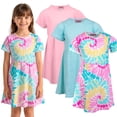 thumbnail image 1 of MISS POPULAR Girls 3 Pack Short Sleeve Skater Dress Soft Cotton Cute Designs Spring Summer | Sizes 4-16, 1 of 7