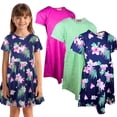 thumbnail image 1 of MISS POPULAR Girls 3 Pack Short Sleeve Skater Dress Soft Cotton Cute Designs Spring Summer | Sizes 4-16, 1 of 7