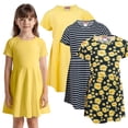 thumbnail image 1 of MISS POPULAR Girls 3 Pack Short Sleeve Skater Dress Soft Cotton Cute Designs Spring Summer | Sizes 4-16, 1 of 6