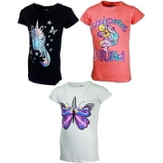 MISS POPULAR Girls 3-Pack Short Sleeve T-Shirts   Super Soft Cotton Graphic Tees with Unicorn & Glitter Print Combo A, Size 7/8