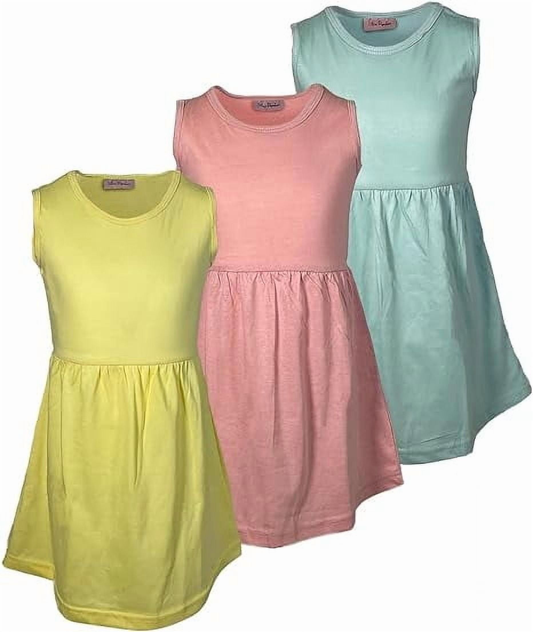 MISS POPULAR Girls 3 Pack Tank Skater Dress Soft Cotton Cute Designs Spring Summer | Sizes 4-16