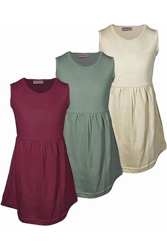 Girls 3 Pack Tank Skater Dress Soft Cotton Cute Designs Spring Summer | Sizes 4-16