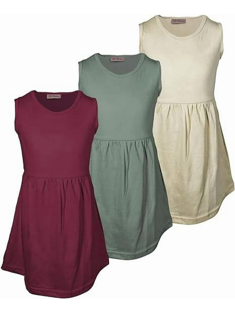 tank top skater dress MISS POPULAR Girls 3 Pack Tank Skater Dress Soft Cotton Cute Designs Spring Summer | Sizes 4-16