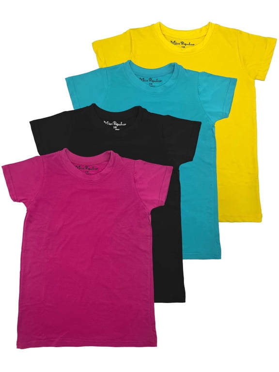 Girls 4 Pack Short Sleeve Quick Dry-Fit Moisture Wicking Active Athletic Performance Crew Neck T-Shirts (US, Numeric, 10, 12, Regular, Combo B)