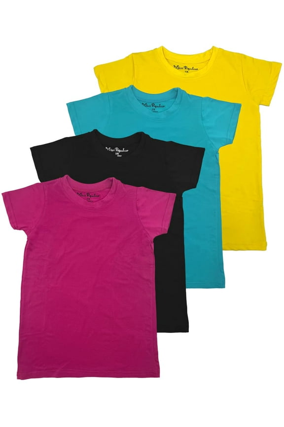 Girls 4 Pack Short Sleeve Quick Dry-Fit Moisture Wicking Active Athletic Performance Crew Neck T-Shirts (US, Numeric, 14, 16, Regular, Combo B)