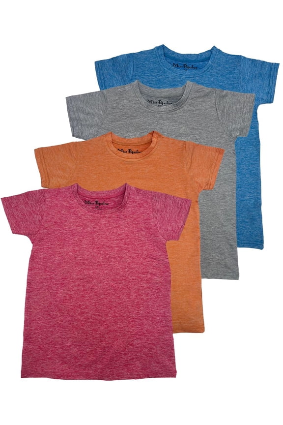 Girls 4 Pack Short Sleeve Quick Dry-Fit Moisture Wicking Active Athletic Performance Crew Neck T-Shirts (US, Numeric, 7, 8, Regular, Combo A)