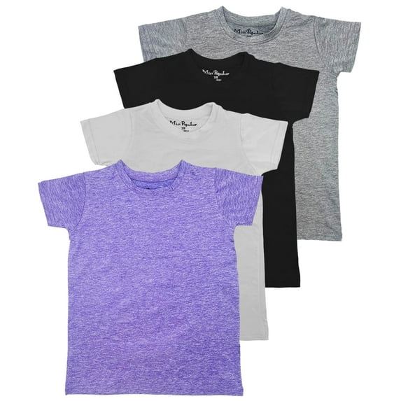MISS POPULAR Girls 4 Pack Short Sleeve Quick Dry-Fit Moisture Wicking Active Athletic Performance Crew Neck T-Shirts (US, Numeric, 7, 8, Regular, Combo C)