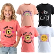 Cute Tween Multi Tshirts - Miss Popular, 4-Pack Casual Short Sleeve Tees, Rainbow Print, Sizes 7-16