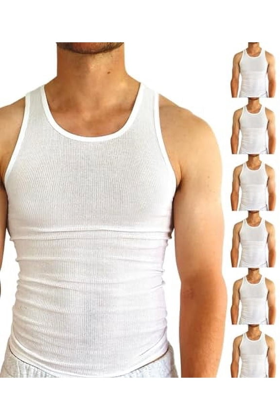 Mens 6-Pack Tank Tops | Moisture-Wicking Ribbed Lightweight Undershirts