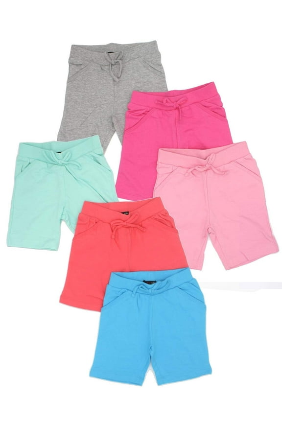 Girls 6-Pack Bermuda Short Sizes 4-16 Comfortable Cotton, Spandex Elastic Waistband, Bow-Tie, Pockets & Many Colors… (Combo B, 10/12)