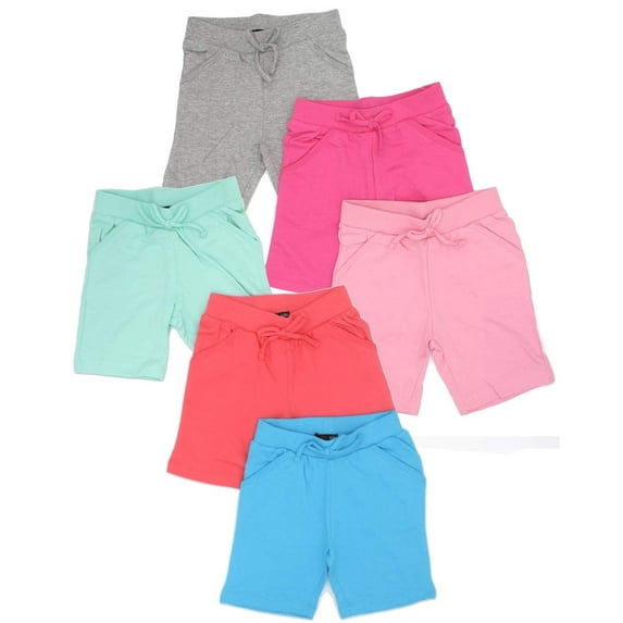 MISS POPULAR Girls 6-Pack Bermuda Short Sizes 4-16 Comfortable Cotton, Spandex Elastic Waistband, Bow-Tie, Pockets & Many Colors