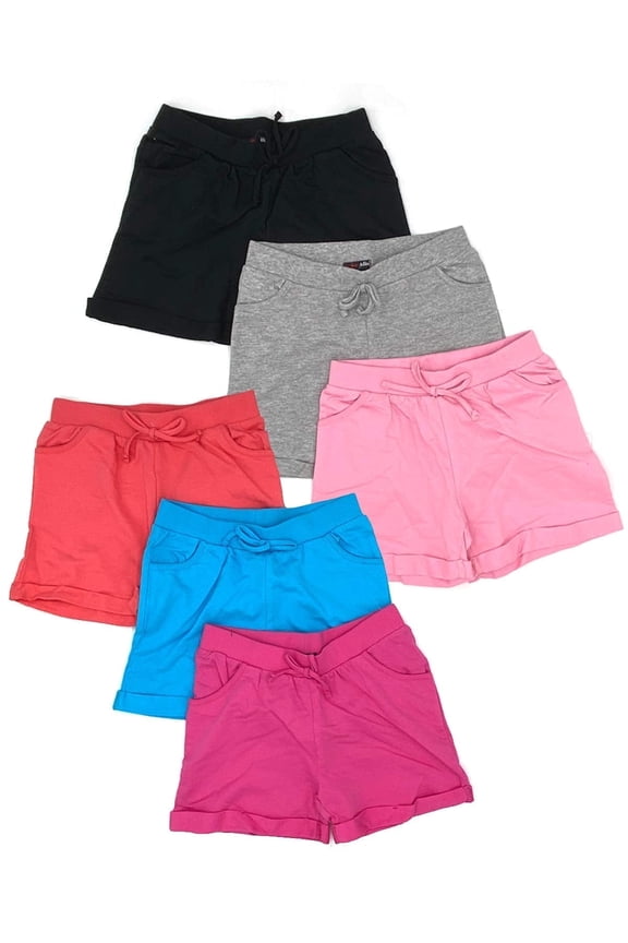 Girls 6-Pack Bermuda Short Sizes 4-16 Comfortable Cotton, Spandex Elastic Waistband, Bow-Tie, Pockets & Many Colors