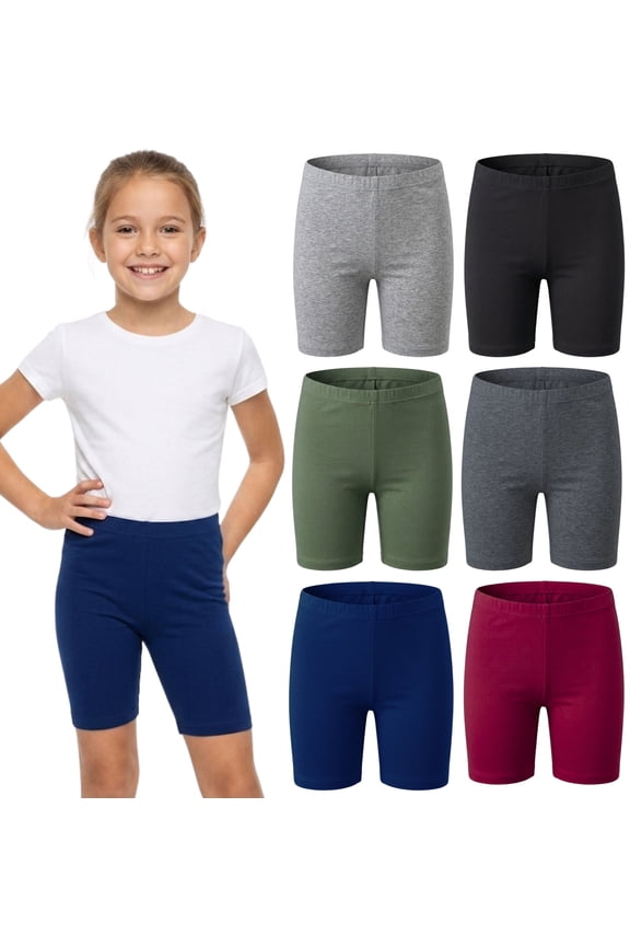 Girls Biker Shorts 6-Pack – Soft Cotton Polyester Blend Active Shorts with Elastic Waistband – Comfortable Stretch Shorts for Dance, Gymnastics, School & Play (Sizes 4–16)