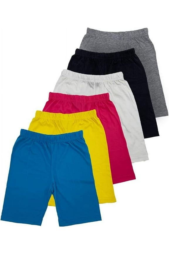 Girls 6-Pack Biker Shorts Soft Comfortable Cotton Spandex Elastic Waistband | Sizes 4-16