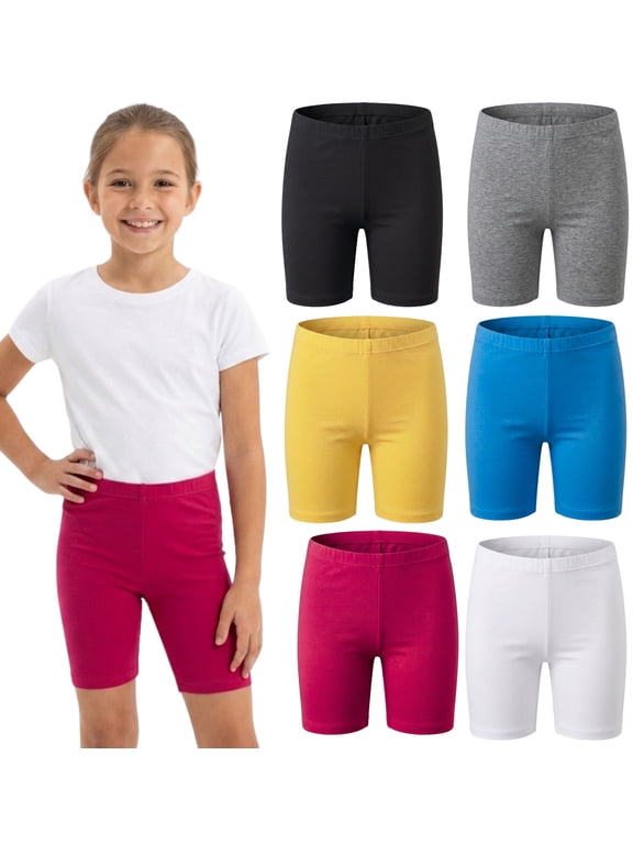 Girls 6-Pack Biker Shorts Soft Comfortable Cotton Spandex Elastic Waistband | Sizes 4-16