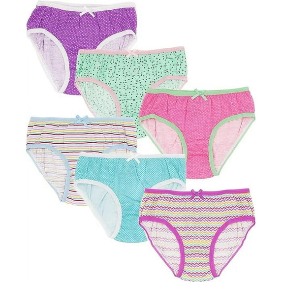 MISS POPULAR Girls 6-Pack Soft Cotton Underwear Tagless Basic Panty Briefs| Sizes 2T - 14/16