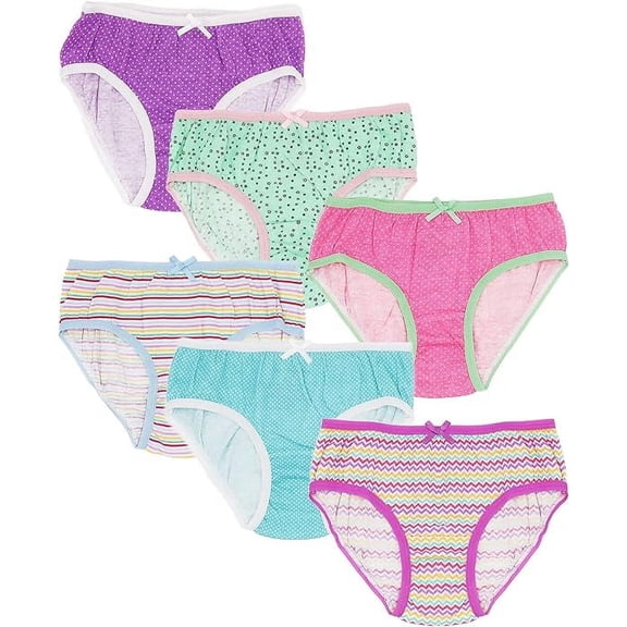 MISS POPULAR Girls 6-Pack Soft Cotton Underwear Tagless Basic Panty Briefs| Sizes 2T - 14/16
