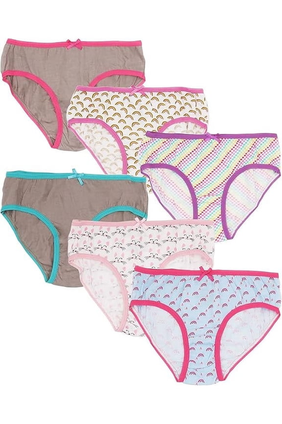 Girls 6-Pack Soft Cotton Underwear Tagless Basic Panty Briefs| Sizes 2T - 14/16