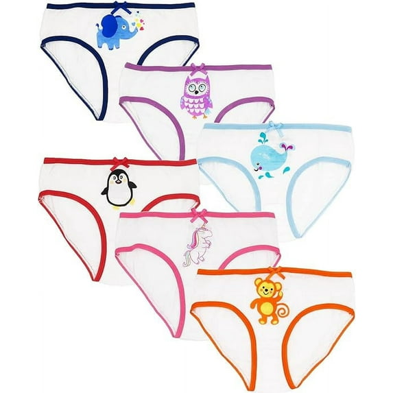 MISS POPULAR Girls 6-Pack Soft Cotton Underwear Tagless Basic Panty Briefs| Sizes 2T - 14/16