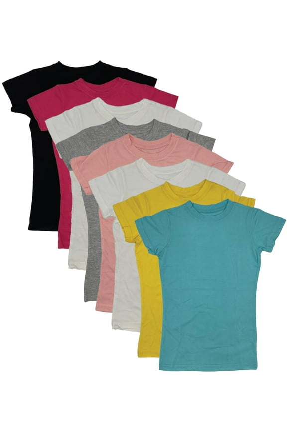 Girls' 8-Pack Super Soft PolyCotton Short Sleeve Crew Neck T Shirts, Assorted Color Solid Tees