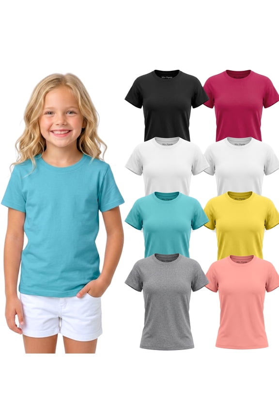 Girls' 8-Pack Super Soft PolyCotton Short Sleeve Crew Neck T Shirts, Assorted Color Solid Tees