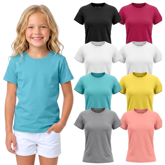 MISS POPULAR Girls' 8-Pack Super Soft PolyCotton Short Sleeve Crew Neck T Shirts, Assorted Color Solid Tees
