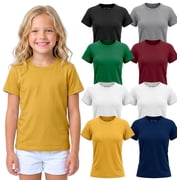 MISS POPULAR Girls 8-Pack Super Soft PolyCotton Short Sleeve Crew Neck T Shirts | Assorted Color Solid Tees