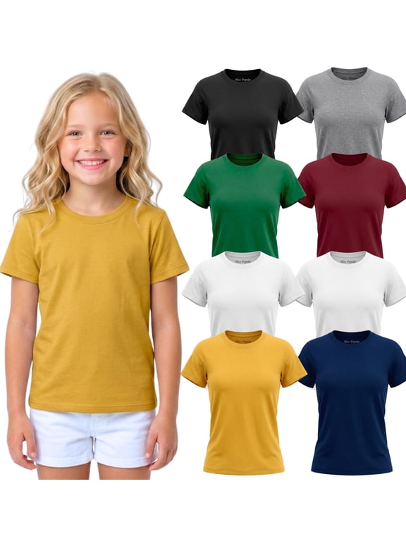 Girls’ 8-Pack Short Sleeve Crewneck T-Shirts – Soft Poly-Cotton Everyday Tees, Assorted Colors