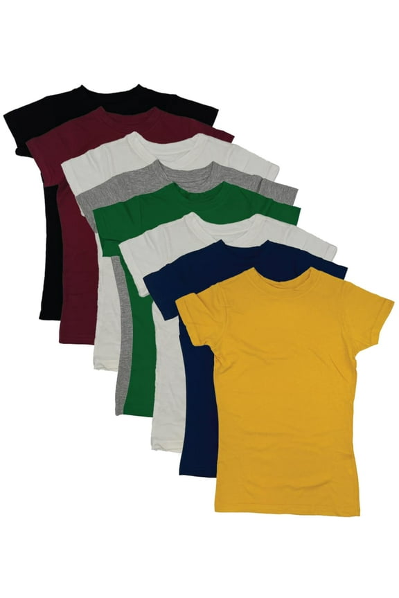 Girls' 8-Pack Super Soft PolyCotton Short Sleeve Crew Neck T Shirts, Assorted Color Solid Tees