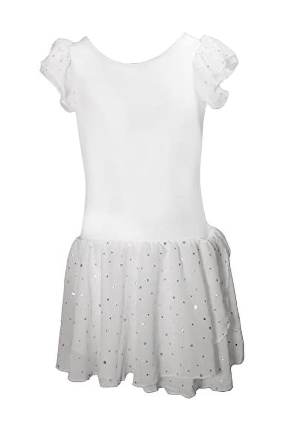 Girls Breathable Leotard Ballet Dance Dress with Round Sequins Sparkled Ruffle Sleeves