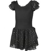 MISS POPULAR Girls Breathable Leotard Ballet Dance Dress with Round Sequins Sparkled Ruffle Sleeves