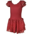 thumbnail image 1 of MISS POPULAR Girls Breathable Leotard Ballet Dance Dress with Round Sequins Sparkled Ruffle Sleeves, 1 of 5