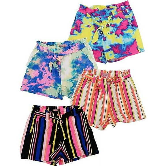 MISS POPULAR Girls Paperbag Shorts with Pockets – Super Soft Cotton Summer Shorts, Cute Designs, Sizes 7–16