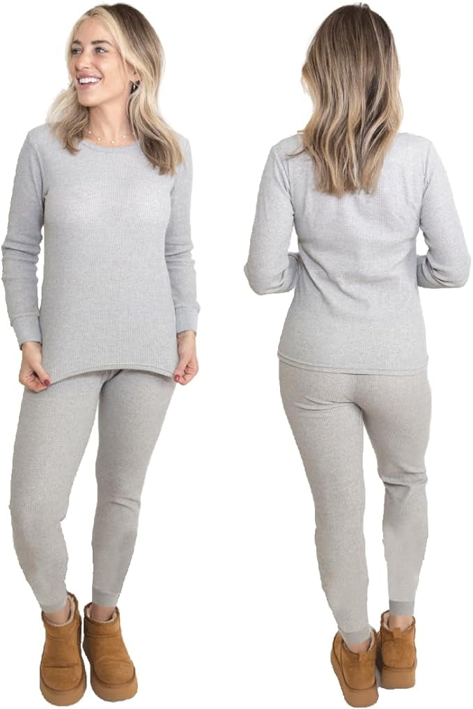 MISS POPULAR Womens 2Piece Waffle Thermals Set Long Sleeve Shirt