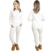 MISS POPULAR Womens 2-Piece Waffle Thermals Set | Long Sleeve Shirt, Pants | Long Johns Waffle Thermal Underwear Base Layer Set for Cold Weather (White, XX-Large)