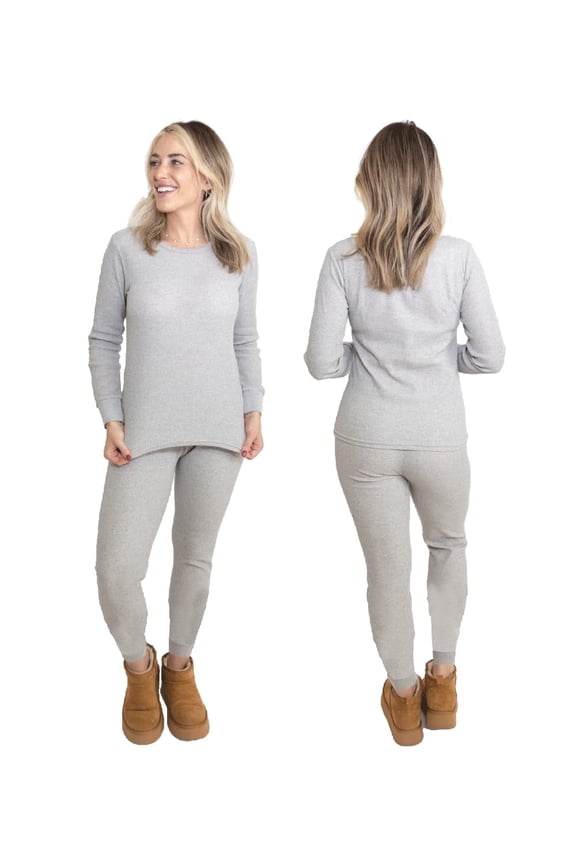 Women’s 2-Piece Waffle Thermal Set – Long Sleeve Top & Pants, Cozy Base Layer Loungewear for Cold Weather