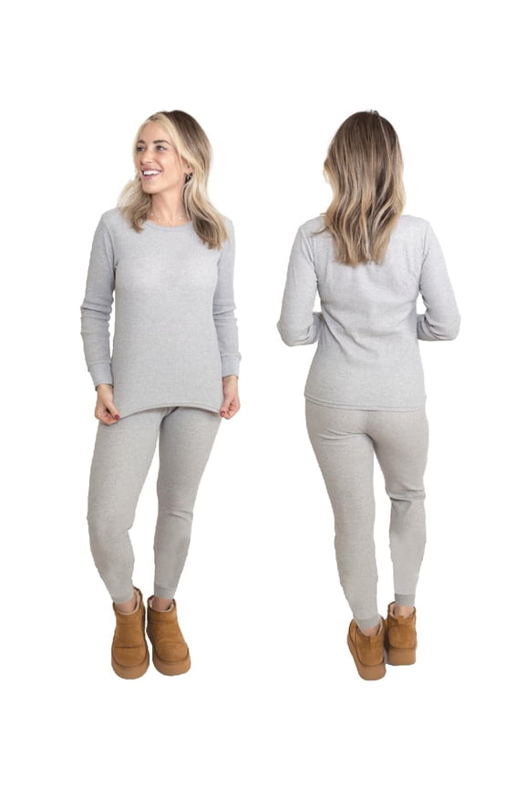 Womens 2-Piece Waffle Thermals Set | Long Sleeve Shirt, Pants | Long Johns Waffle Thermal Underwear Base Layer Set for Cold Weather