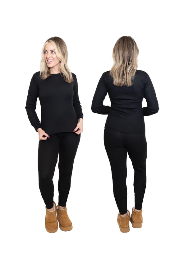 Women’s 2-Piece Waffle Thermal Set – Long Sleeve Top & Pants, Cozy Base Layer Loungewear for Cold Weather