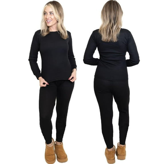 MISS POPULAR Women’s 2-Piece Waffle Thermal Set – Long Sleeve Top & Pants, Cozy Base Layer Loungewear for Cold Weather