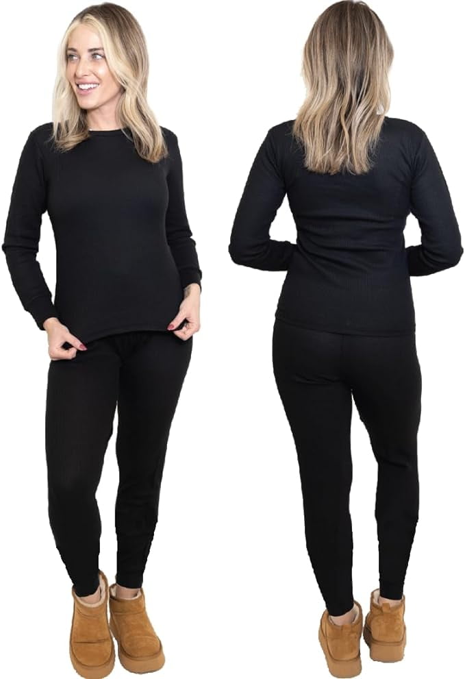 MISS POPULAR Womens 2Piece Waffle Thermals Set Long Sleeve Shirt