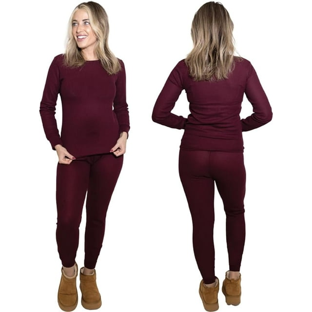 MISS POPULAR Womens 2Piece Waffle Thermals Set Long Sleeve Shirt