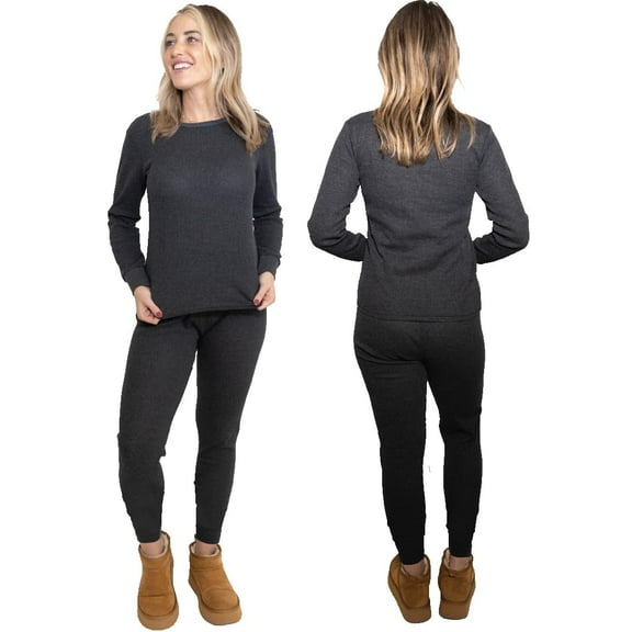 MISS POPULAR Womens 2-Piece Waffle Thermals Set | Long Sleeve Shirt, Pants | Long Johns Waffle Thermal Underwear Base Layer Set for Cold Weather