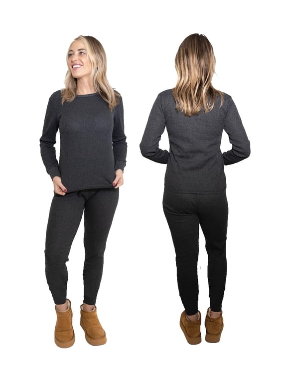 Womens 2-Piece Waffle Thermals Set | Long Sleeve Shirt, Pants | Long Johns Waffle Thermal Underwear Base Layer Set for Cold Weather