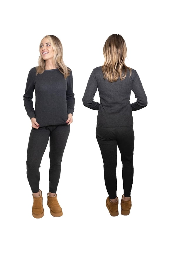 Womens 2-Piece Waffle Thermals Set | Long Sleeve Shirt, Pants | Long Johns Waffle Thermal Underwear Base Layer Set for Cold Weather