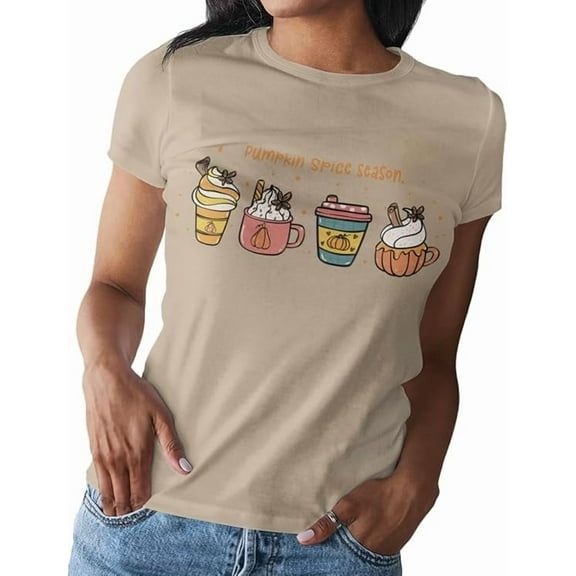 MISS POPULAR Womens Fall Printed Short Sleeve T Shirts, Fall Season, Football, Pumpkin Spice | S-2XL