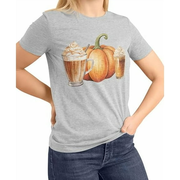 MISS POPULAR Womens Fall Printed Short Sleeve T Shirts, Fall Season, Football, Pumpkin Spice | S-2XL
