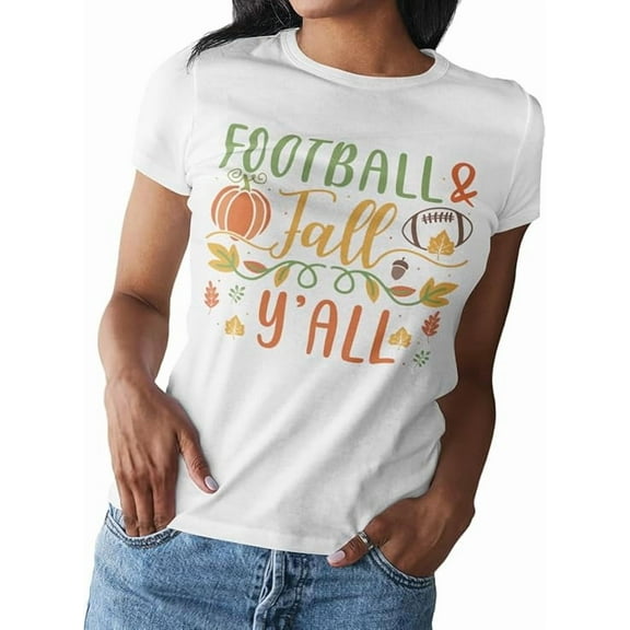 MISS POPULAR Womens Fall Printed Short Sleeve T Shirts, Fall Season, Football, Pumpkin Spice | S-2XL