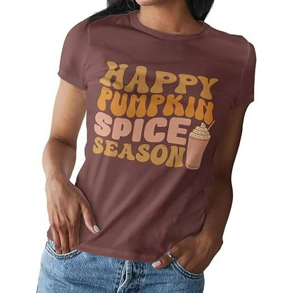 MISS POPULAR Womens Fall Printed Short Sleeve T Shirts, Fall Season, Football, Pumpkin Spice | S-2XL